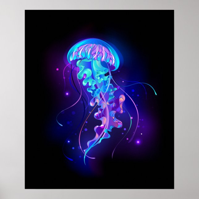 Vibrant Color Glowing Jellyfish Poster (Front)