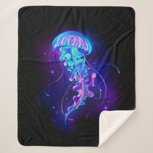 Vibrant Color Glowing Jellyfish Sherpa Blanket