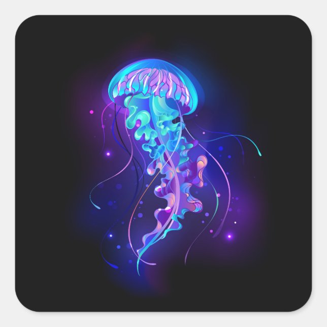 Vibrant Color Glowing Jellyfish Square Sticker (Front)