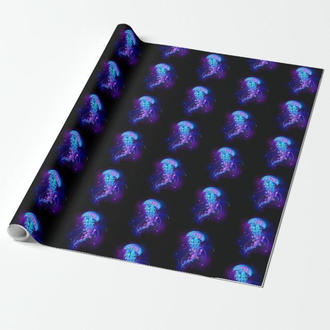 Vibrant Color Glowing Jellyfish Wrapping Paper (Unrolled)