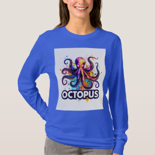 Vibrant Color Splash Octopus Art T-Shirt Modern