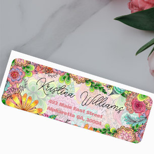 Vibrant coloré Doodle Florals Retourner l'adresse