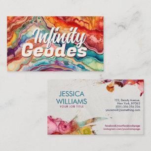 Vibrant Colorful Agate Watercolor Abstract Business Card