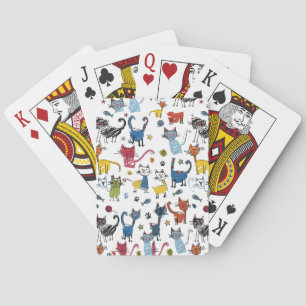 Vibrant Colorful Cats Hand Draw Kitten Playing Cards