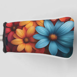 Vibrant Colorful Daisy, Blue, Yellow, Orange Color Golf Head Cover