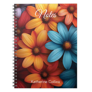 Vibrant Colorful Daisy, Blue, Yellow, Orange Color Notebook