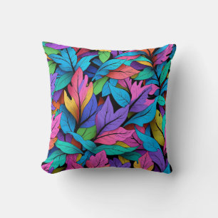 Vibrant Colorful Leaves Abstract Art Design Throw Pillow