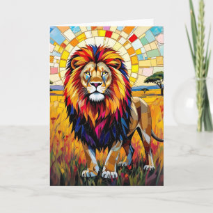 Vibrant Colorful Lion Mosaic Birthday Card