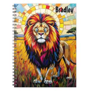 Vibrant Colorful Lion Mosaic Personalized  Notebook