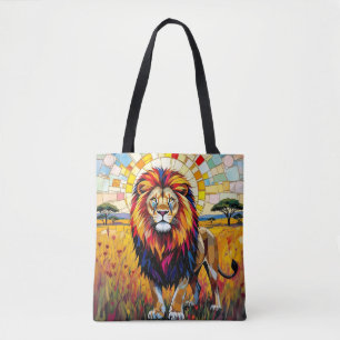 Vibrant Colorful Lion Mosaic Tote Bag