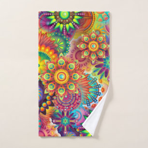 Vibrant Colorful Mandalas Pattern Hand Towel