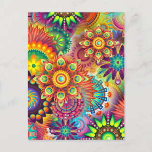 Vibrant Colorful Mandalas Pattern Postcard