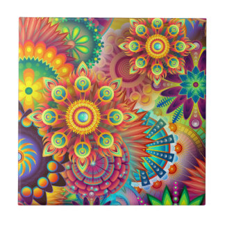 Vibrant Colorful Mandalas Pattern Tile