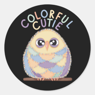 Vibrant Colorful Owl with Text Classic Round Sticker