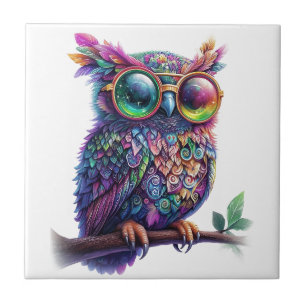 Vibrant Colorful Owl with Vibrant Glasses Design Tile