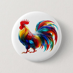 Vibrant Colorful Rooster Art 2 Inch Round Button