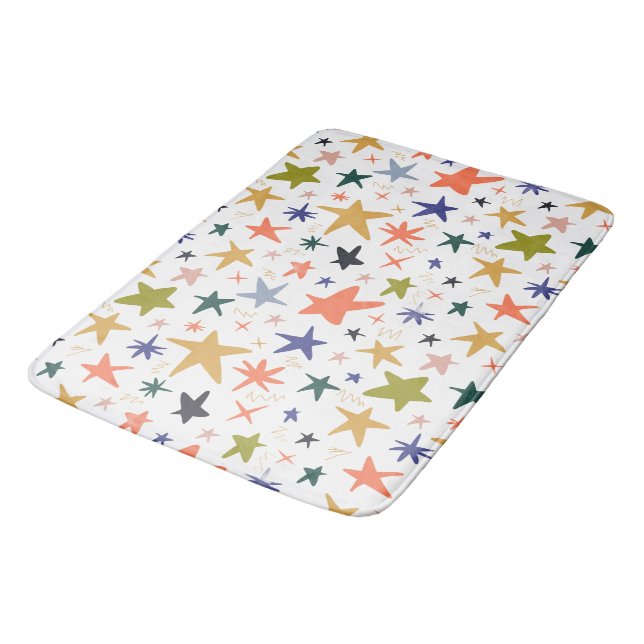 Vibrant Colorful Star Pattern  Bath Mat (Angled)