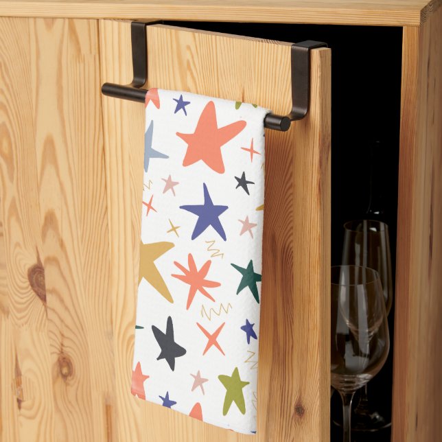 Vibrant Colorful Star Pattern  Kitchen Towel (Thirds Fold)