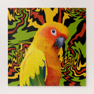 Vibrant Colorful Sun Conure Parrot Jigsaw Puzzle