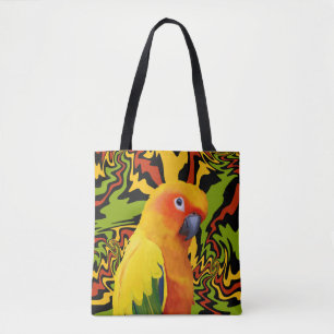 Vibrant Colorful Sun Conure Parrot Tote Bag