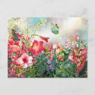 Vibrant Colorful Watercolor Garden Flowers  Postcard
