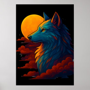 Vibrant Colorful Wolf Art Poster