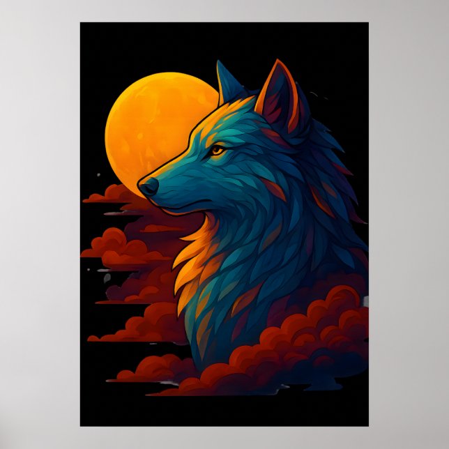 Vibrant Colorful Wolf Art Poster (Front)