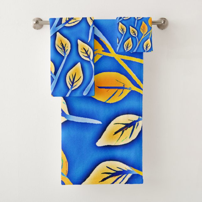 Vibrant ColorVista Leaves Pattern Bath Towel Set (Insitu)