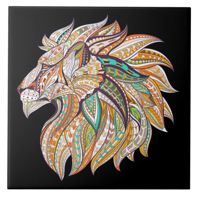 vibrant colour abstract lion tile (Front)