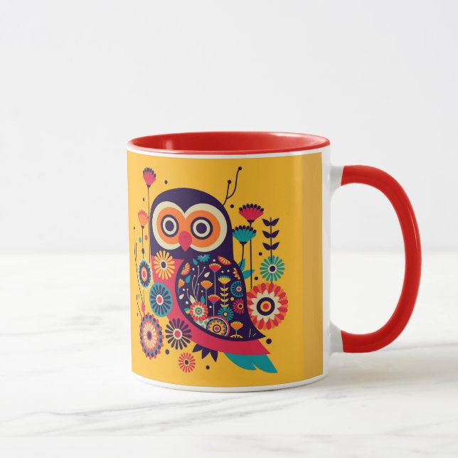 Vibrant colour abstract owl design mug (Right)