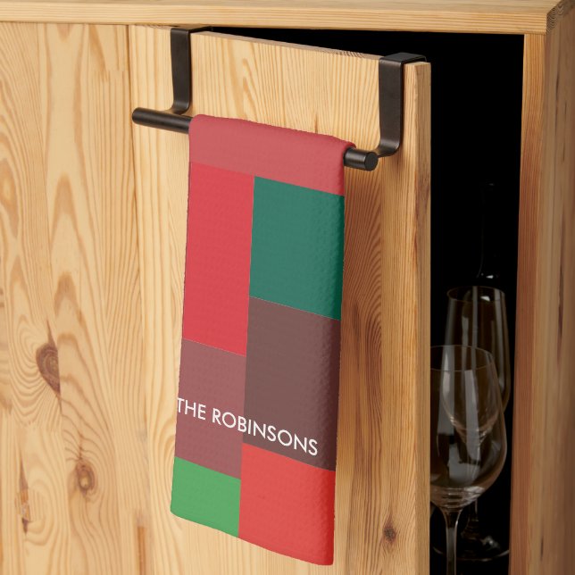 Vibrant Colour Block Modern Holiday Personalized Kitchen Towel (Thirds Fold)