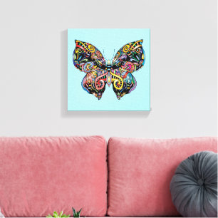 Vibrant colour butterfly drawing canvas print