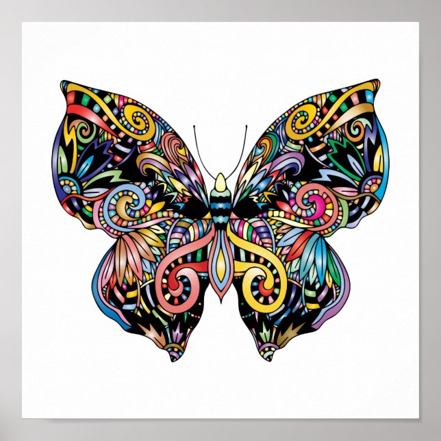 Vibrant colour butterfly drawing   poster (Front)