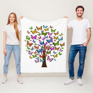 Vibrant colour butterfly tree fleece blanket