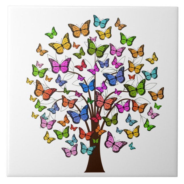 Vibrant colour butterfly tree tile (Front)