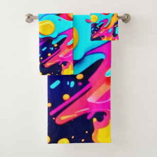 Vibrant Colour Chaos Art Bath Towel Set