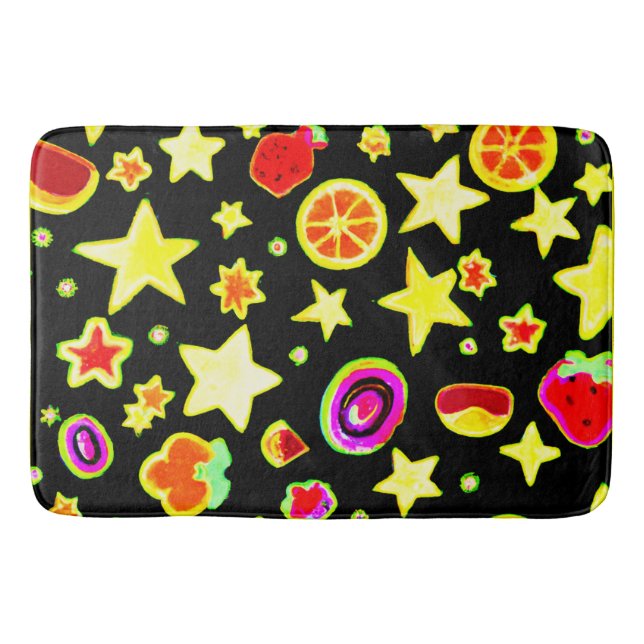 Vibrant Colour Explosion Fruits Star Pattern Bath Mat (Front)