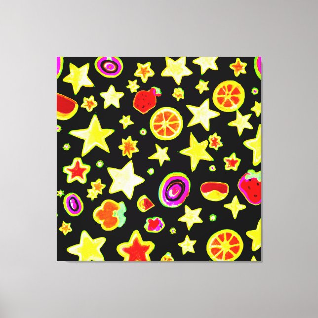 Vibrant Colour Explosion Fruits Star Pattern Canvas Print (Front)