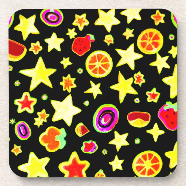 Vibrant Colour Explosion Fruits Star Pattern Coaster (Front)