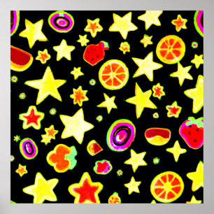 Vibrant Colour Explosion Fruits Star Pattern Poster