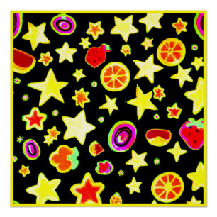 Vibrant Colour Explosion Fruits Star Pattern Poster