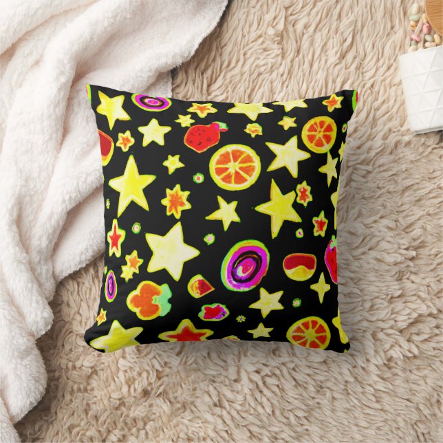 Vibrant Colour Explosion Fruits Star Pattern Throw Pillow (Blanket)