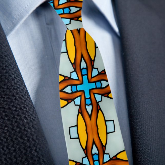 Vibrant Colour Faux Stained Glass Cross Pattern Tie (Creator Uploaded)