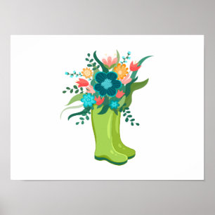 Vibrant colour flowers in Green Boots Poster