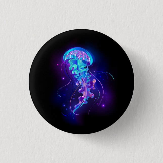 Vibrant Colour Glowing Jellyfish 1 Inch Round Button (Front)