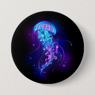 Vibrant Colour Glowing Jellyfish 3 Inch Round Button