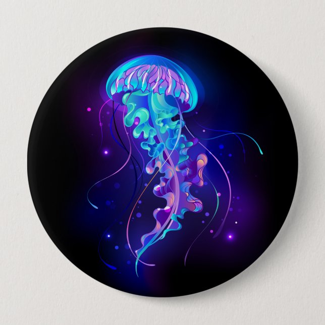 Vibrant Colour Glowing Jellyfish 4 Inch Round Button (Front)
