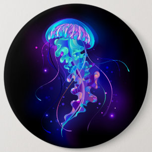 Vibrant Colour Glowing Jellyfish 6 Inch Round Button