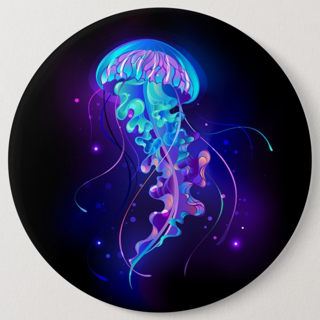 Vibrant Colour Glowing Jellyfish 6 Inch Round Button (Front)