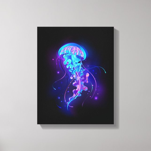 Vibrant Colour Glowing Jellyfish Canvas Print (Front)